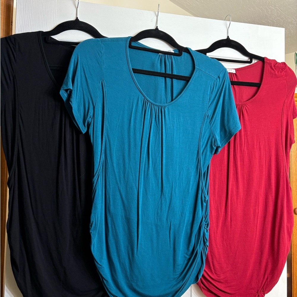 3, Elegant Nursing, Breastfeeding Women's Teal, Red, and Black Blouses